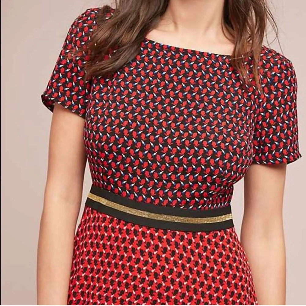 Amici Colorblock Dress Red Bunny Swan 6 NWT Short Sleeve Print